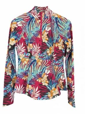 Tommy Bahama Golf Tennis Quarter-Zip Long Sleeve Top Tropical Print NWT